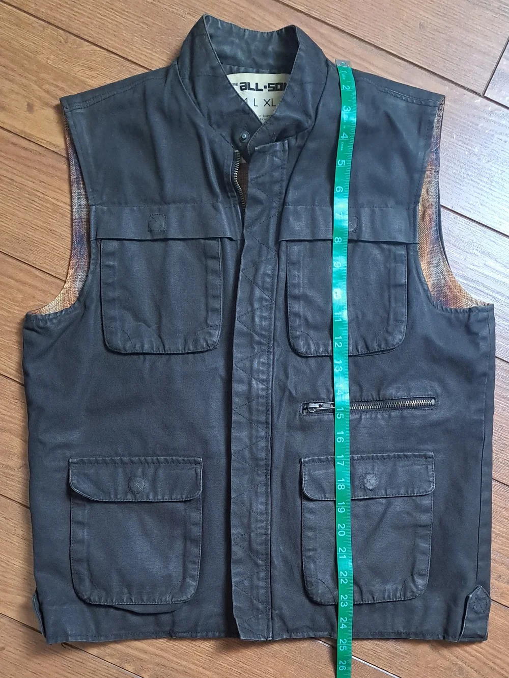 ALL-SON Urban Outfitters Waxed Canvas Utility Cargo Field Vest Lined Flannel S